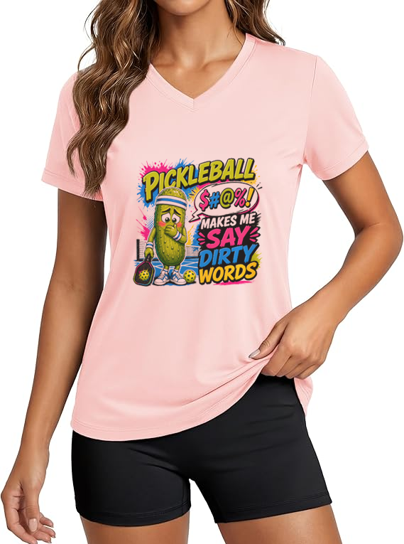 “Pickleball Makes Me Say Dirty Words” Moisture-Wicking Athletic Tee for Women